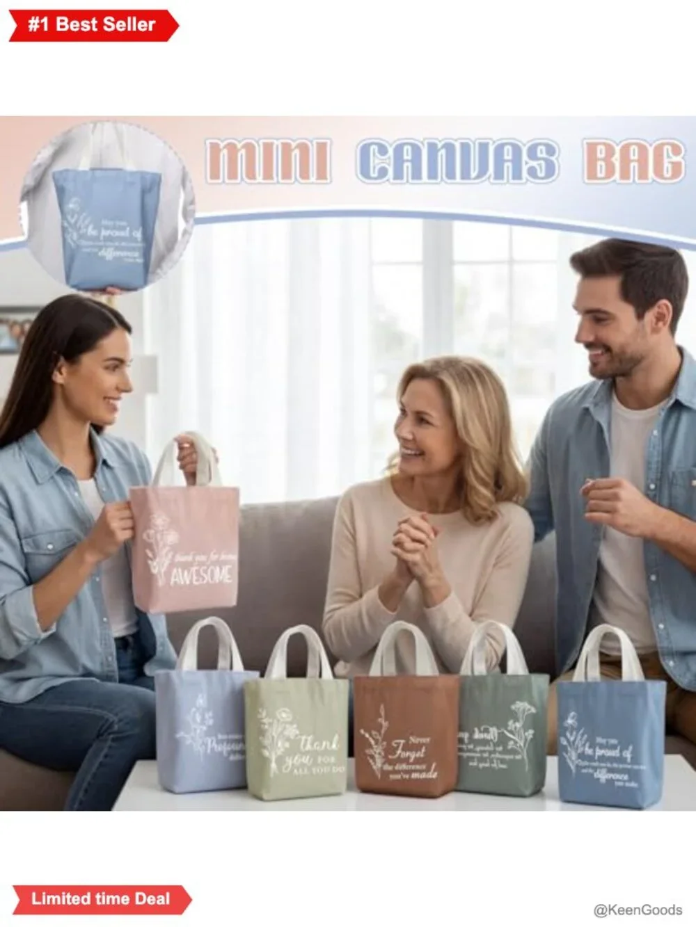 Canvas Mini Tote Bags Set 12 Inspirational Floral Reusable Gift Bags